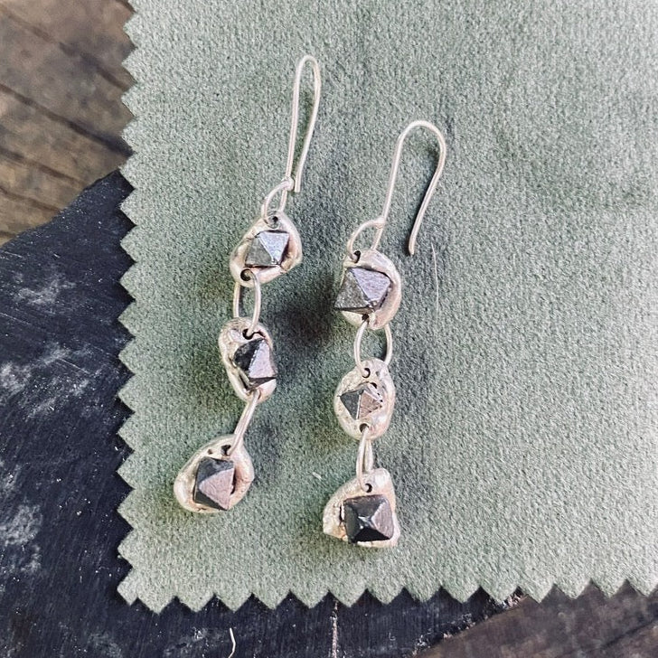 Handcrafted Sterling Silver Foraged Martite Drop Earrings