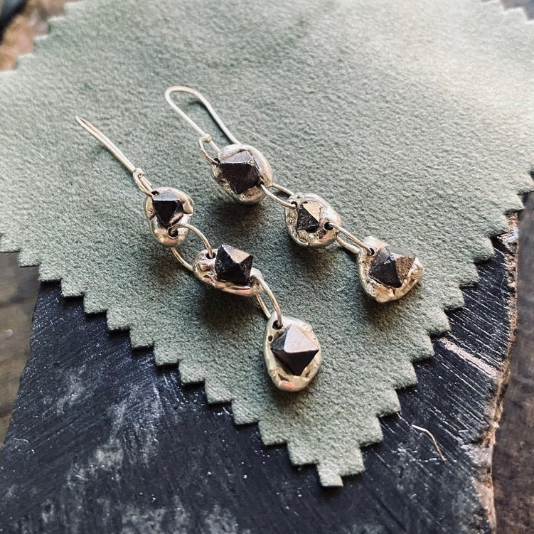 Handcrafted Sterling Silver Foraged Martite Drop Earrings