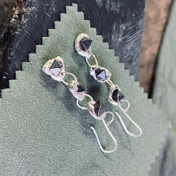 Handcrafted Sterling Silver Foraged Martite Drop Earrings