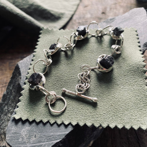 Handcrafted Sterling Silver Foraged Hematite Cube Bracelet