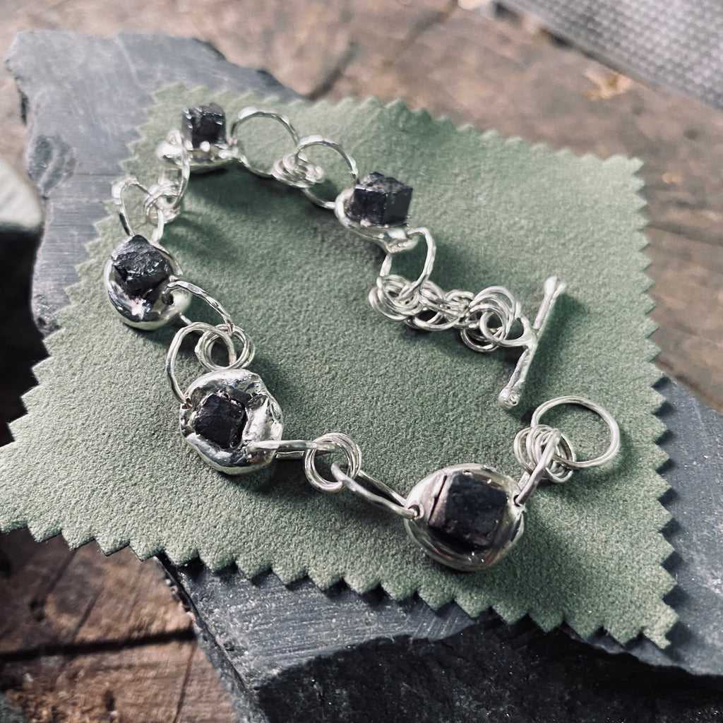 Handcrafted Sterling Silver Foraged Hematite Cube Bracelet